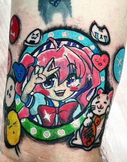 Brenda Kaye - Funimation logo tattoo